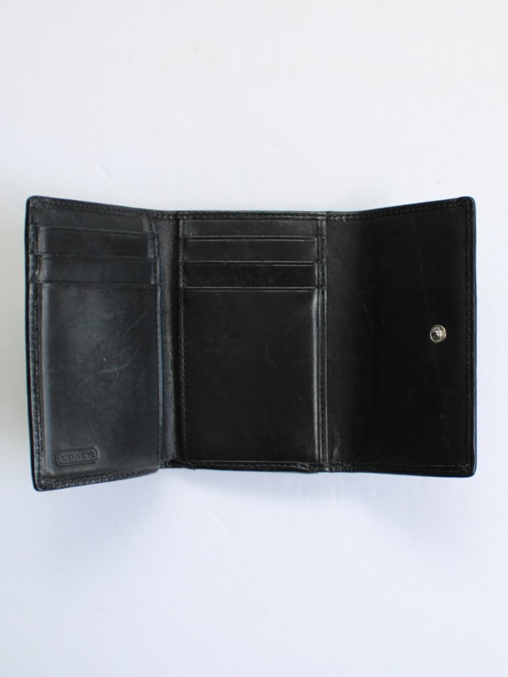 Coach Vintage Y2K Black Stitched Accent Bifold Leather Wallet Coin Pocket - Picture 3 of 8